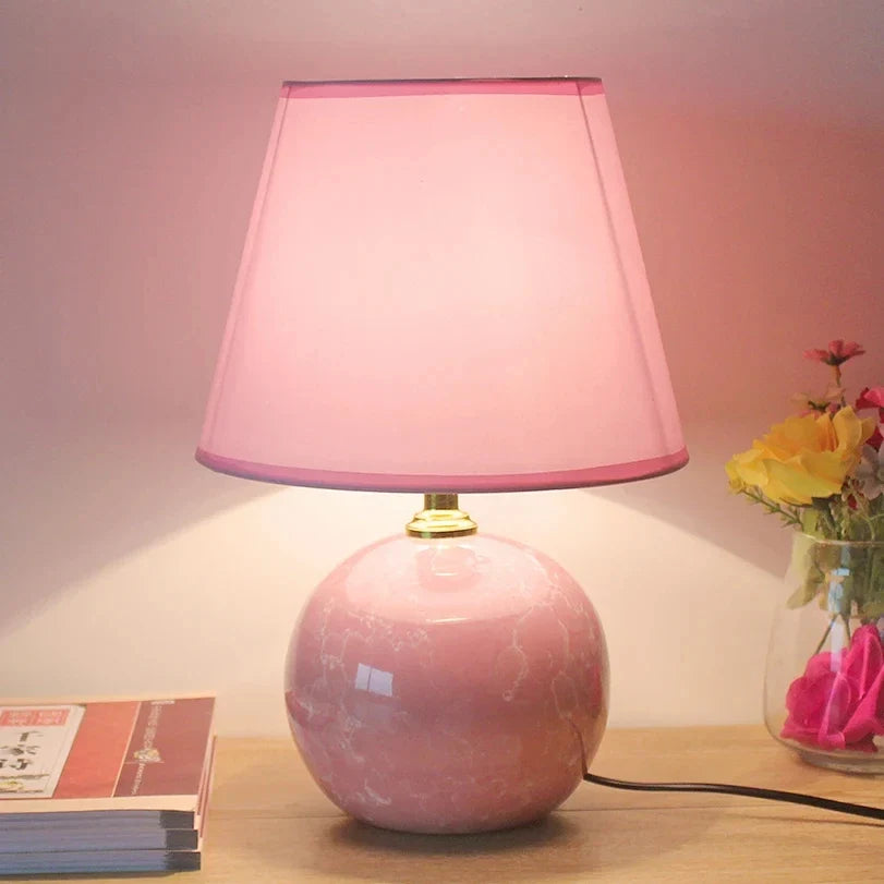 Nordic Pink Ceramic Bedside Table Lamp – Modern Cute LED Desk Lamp for Bedroom, Kids Room & Home Décor