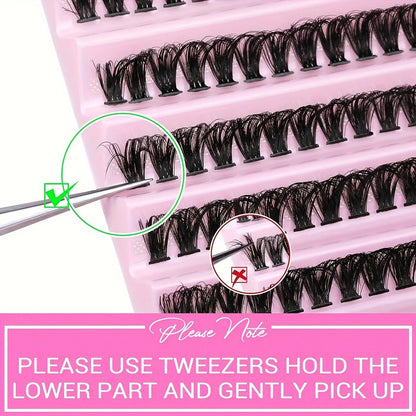 200pcs Lash Clusters Natural Look Wispy Lashes 9-16mm D Curl Eyelash Extensions Fluffy 3D Thick Volume False Eyelash