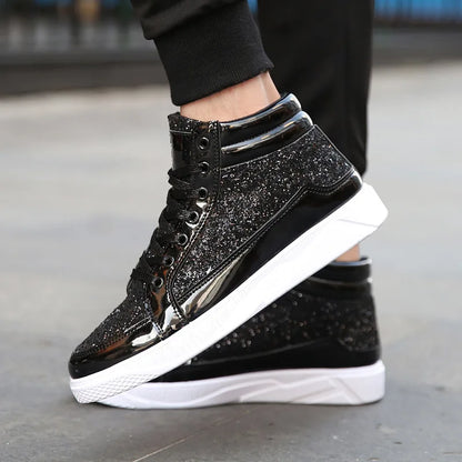 Fashion Men High Top Sneakers Male Ankle Boots Gold Luxury Glitter