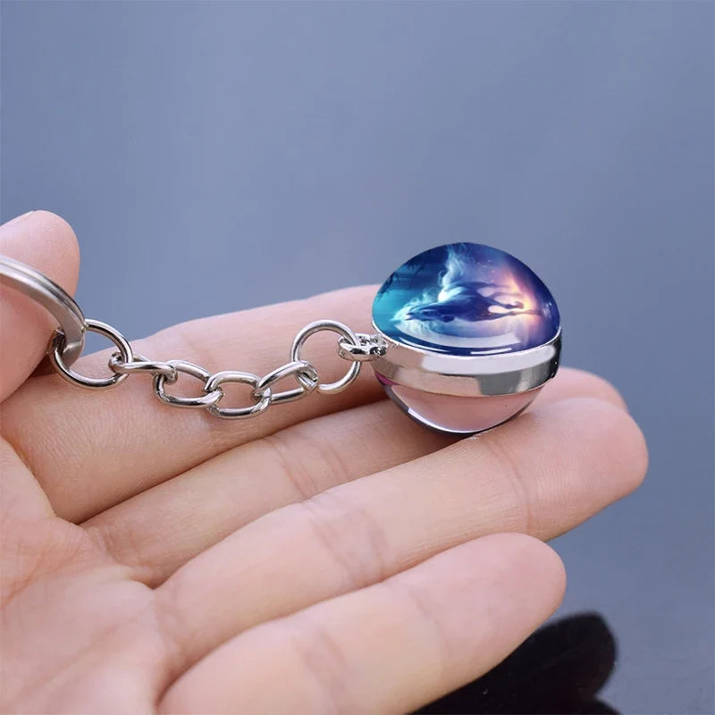 Horse Pattern Keychains White Brown Horse Racing Double Sided Glass Ball Pendant Key Chain Fashion Animal Jewelry Keyring Gift