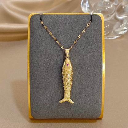 18K Gold Plated Stainless Steel Fish Pendant Necklace for Women