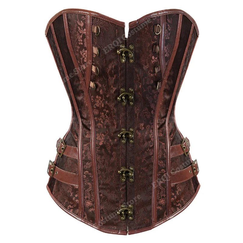 Steampunk Corset Women Plus Size Pirate Corset Top Overbust Halloween Lace Up Costume Gothic Steampunk Corset Metallic Red Brown