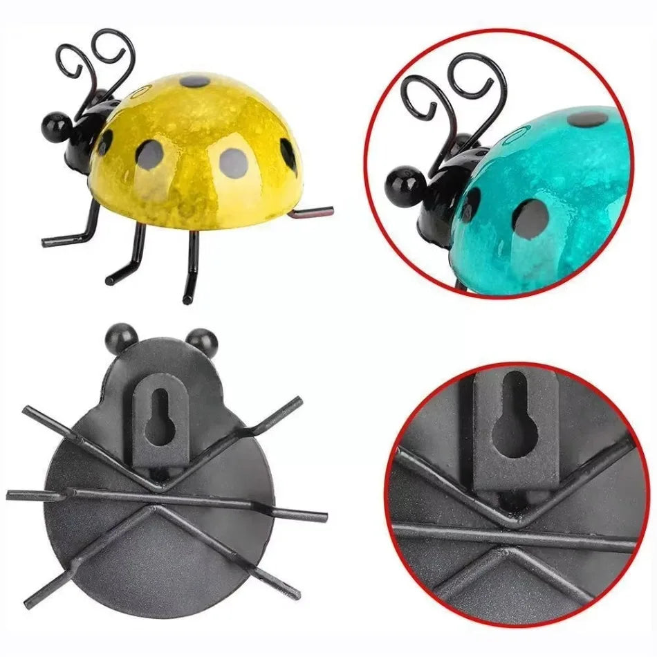 New Arrivals Set of 4 Metal Garden Wall Art Decorative Cute Ladybugs Outdoor Wall Sculptures Metal Ladybug Garden Decorations
