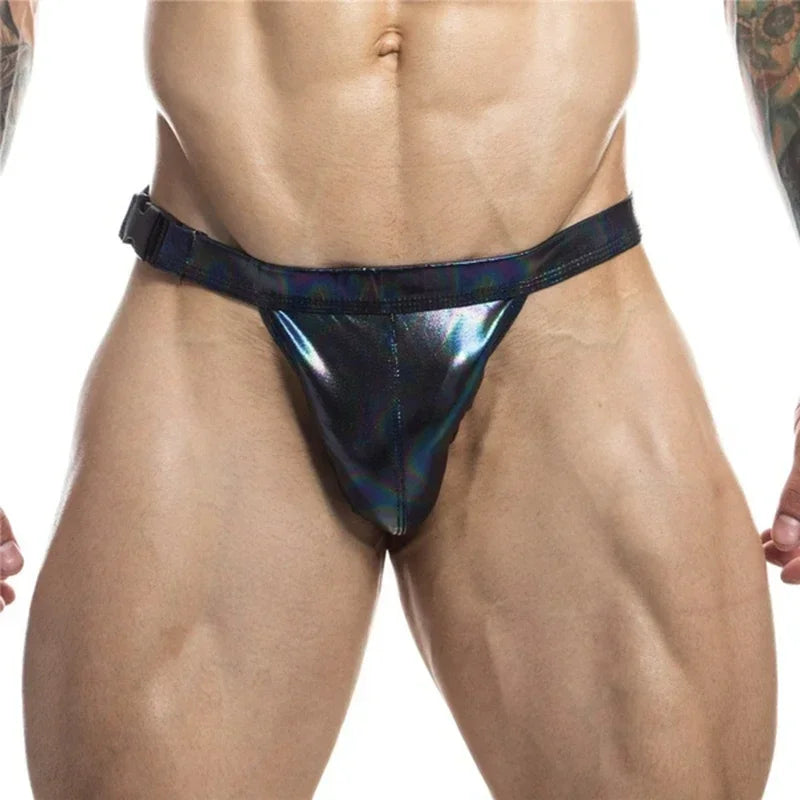 Sexy Briefs Men's Faux Leather  Male Bikini Gay Men Underwear Brief Gay Sissy Bulge Pouch Panties PU Patent Leather Underpants