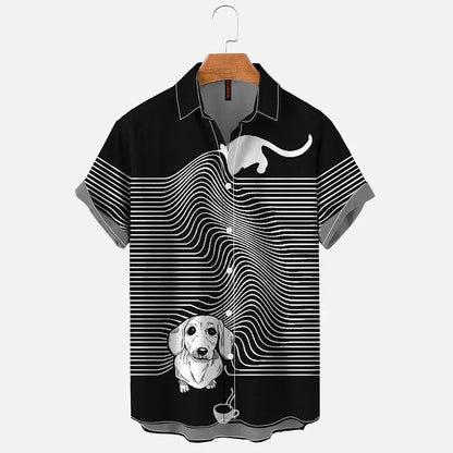 New men's street fashion summer daily shirt Hawaiian colorful rainbow print casual loose shirt short sleeved beach loose top