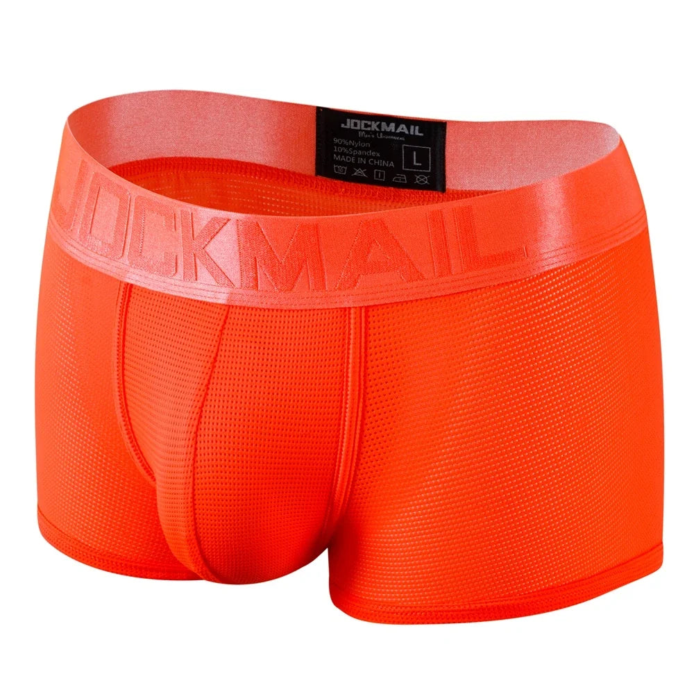 Fashion Fluorescent Color Men's Underwear Sporty Breathable Mesh Boxer Briefs Sexy Transparent Male Underpants Gay Sissy Shorts