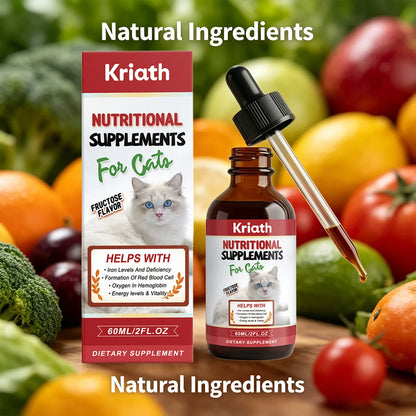 Kriath Cat Nutritional Supplement Drop Boost Energy Vitality & Red Blood Promote Healthy Growth Multivitamin Iron Support Liquid