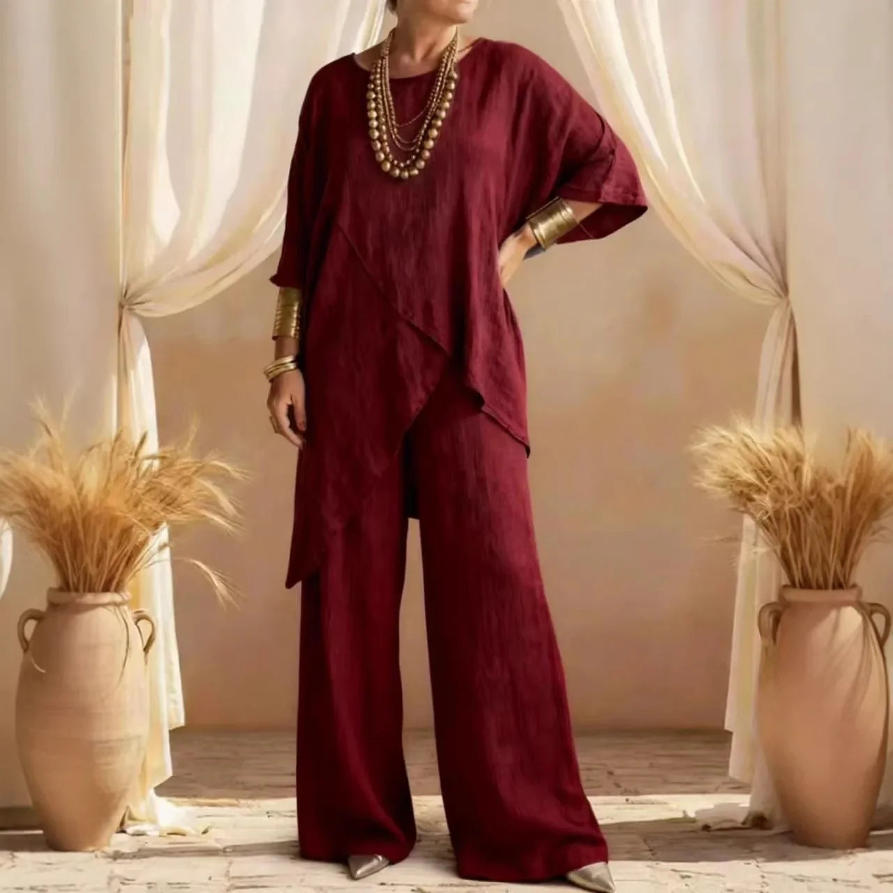 Fashion Loose Women's Matching Sets Casual Half Sleeve Loose Tops and