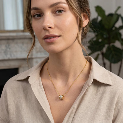 Double Row CZ Pendant Necklace 18K Gold Plated Stainless Steel Waterproof Hypoallergenic Elegant Party Fashion Jewelry for Women
