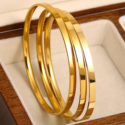 3pcs Glossy 18K Gold Plated Stainless Steel Bangle Bracelet for Women