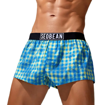 SEOBEAN Mens Cotton Plaid Underwear Boxers U convex Pouch Sleepwear Shorts Underpants Boxer Shorts