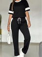 Spring Summer New Casual Sports T-shirt Short-sleeved Suit Women Fashion Splicing Side Stripes Simple Trousers 2 Piece Set 2026