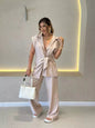 Fashion Solid Color Pants Sets Women Three-point Sleeve Leace-up Shirts Trousers Two Piece Set Simple All-match Lady Clothing