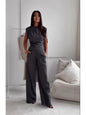 Casual Solid Color Two Piece Set Woman Outfit 2025 Summer Fashion Slim High Waist Tops And Trousers Pant Sets Suit