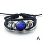 12 Constellation Gem Leather Bracelet Men Women Glass Bracelet