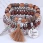 Bohemian Beads Charm Bracelets & Bangles for Women Fashion Love Feather Tassel Bracelet Multilayer Bracelet Femme 2024New