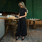 Casual Women's Waist Cinched Blazer Pants Set O-Neck Puff Sleeve
