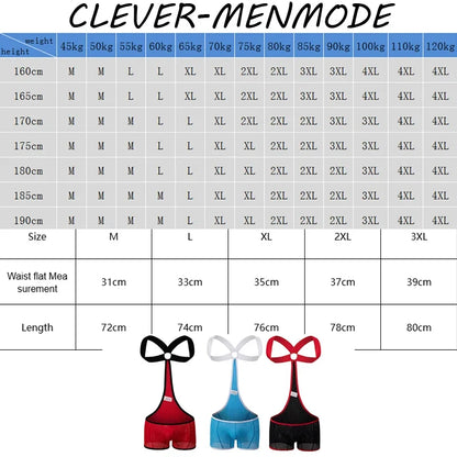 CLEVER-MENMODE Men's Sexy Openwork Mesh Boxer Shorts Jumpsuit Elastic Strap Body Tights Lingerie Sissy Bondage Costume Adult 18+