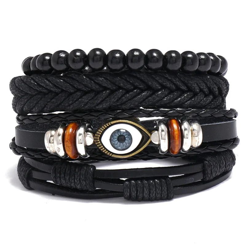 Modyle Multi-layer Gothic Leather Bracelet Set Punk Viantage Wings Charms Handwoven Bracelets for Men Jewelry Gifts