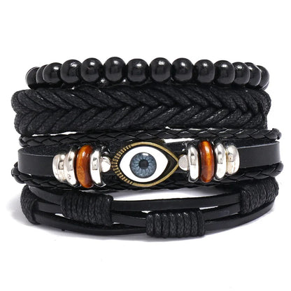 Modyle Multi-layer Gothic Leather Bracelet Set Punk Viantage Wings Charms Handwoven Bracelets for Men Jewelry Gifts