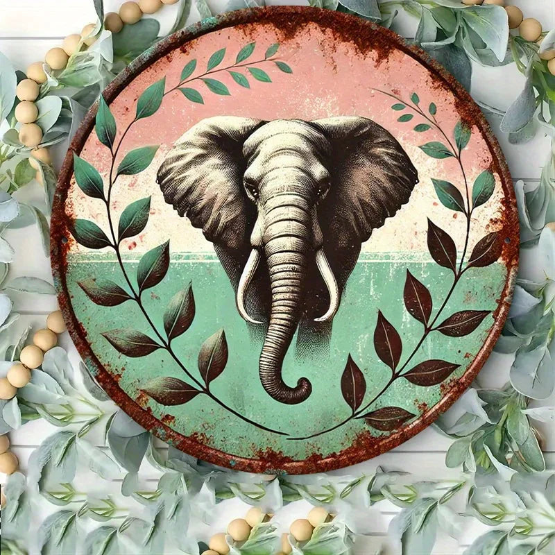 Vibrant 8x8" Metal Elephant Sign - Decorative Aluminum Wall Art for Home, Entryway & Party Gifts