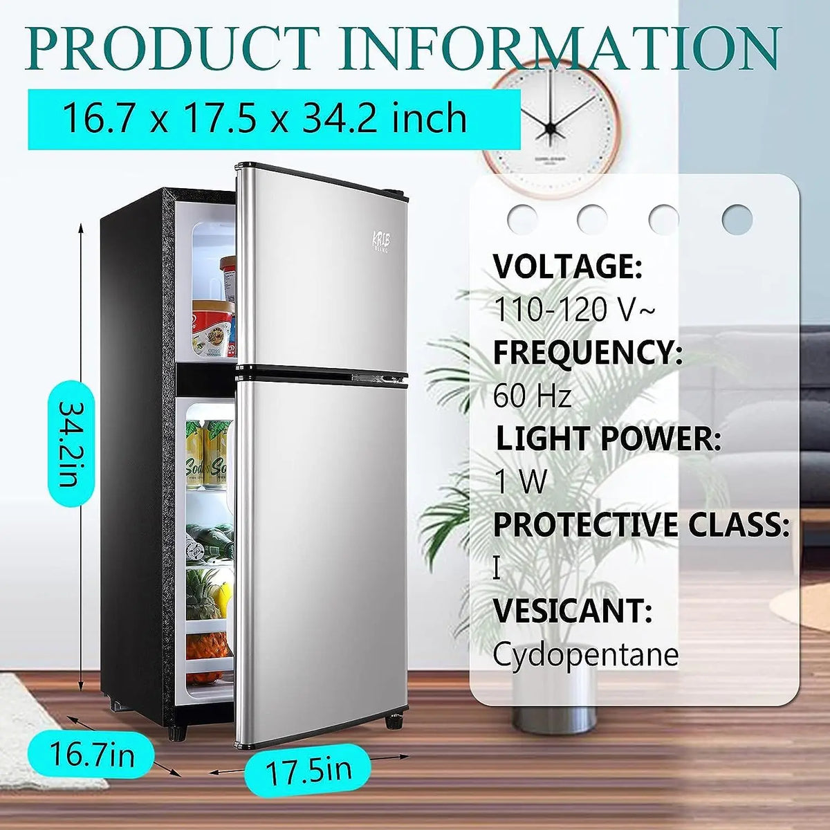 3.5Cu.Ft Compact Refrigerator Mini Fridge with Freezer, Small Compact Refrigerator with 2 Door, 7 Level Thermostat Removable Shelves for Kitchen, Dorm, Apartment, Bar, Office, Silver
