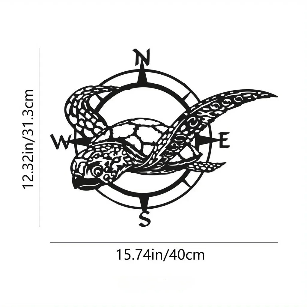 HelloYoung Black Metal Sea Turtle Compass Wall Sign - Perfect Beach Home Decor for Kitchen, Garden, and Housewarming Gifts
