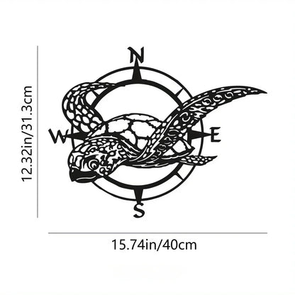 HelloYoung Black Metal Sea Turtle Compass Wall Sign - Perfect Beach Home Decor for Kitchen, Garden, and Housewarming Gifts