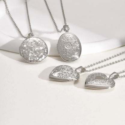 Vnox Never Fade Silver Color Stainless Steel Women Locket Pendant, Openable Heart Pendant Necklaces, Life Tree Floral Collar