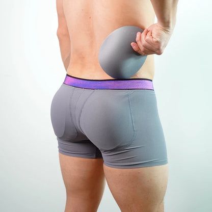Men's Underwear Padded Buttocks Boxer Trunk with Butt Pads, Breathable Mesh, Long Boxer Shorts, Elastic and Comfortable