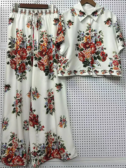 Summer New Fashion Women's Print Suit Lapel Short Sleeve Short Waist
