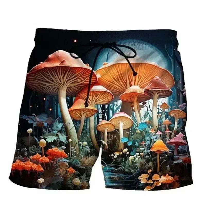3d Printing Plants Mushroom Beach Shorts For Men Casual Summer Surfing Board Shorts Cool Street Loose Short Pants Clothes