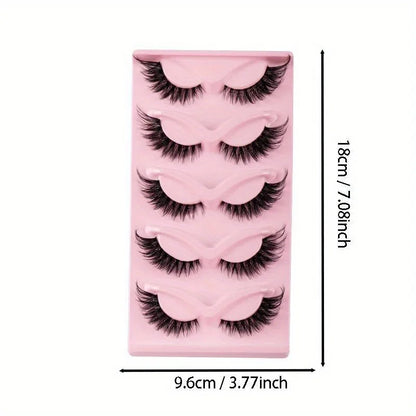 Value Pack 5 Pairs Long Natural Dramatic Cat Eye Lashes Winged Elongated Reusable Fake Lashes For Makeup Newbies