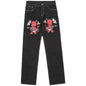 Women Vintage Hip Hop Slim Wrap Buttocks Flared Jeans Y2k Gothic Diamond Letter Embroidery Low Rise Sexy Denim Pants Streetwear