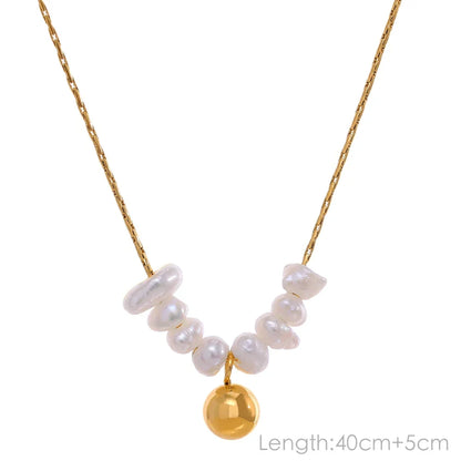 Yhpup Tarnish Free Natural Pearl Beads Chic Exquisite Necklace Thin Chain Stainless Steel Minimalist Charm Collar Jewelry Women