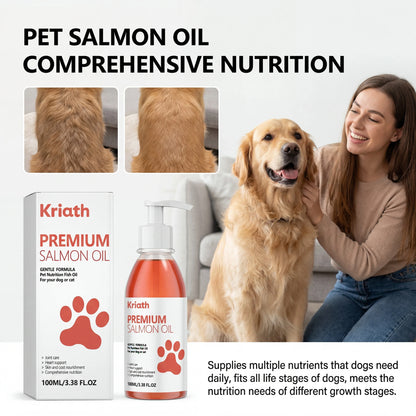 Natural Salmon Oil for Pets Dog Food Topper Liquid Vitamin E Supplement Shiny Coat and Heart Health Gentle Formula Pump Bottle
