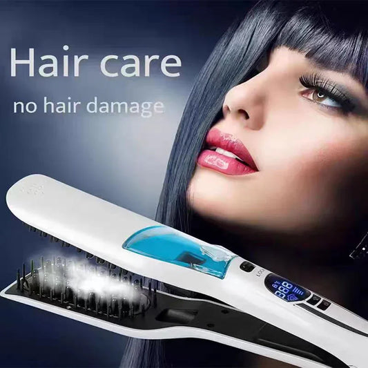 Steam Hair Straightener Brush Anti-scald Negative Ion Hair Care Ceramic Wide Hair Curling Flat Plates Lcd Display Hot Comb