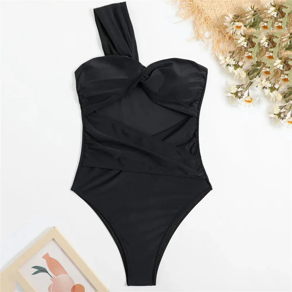 Sexikinis One Shoulder Black One Piece Swimsuit