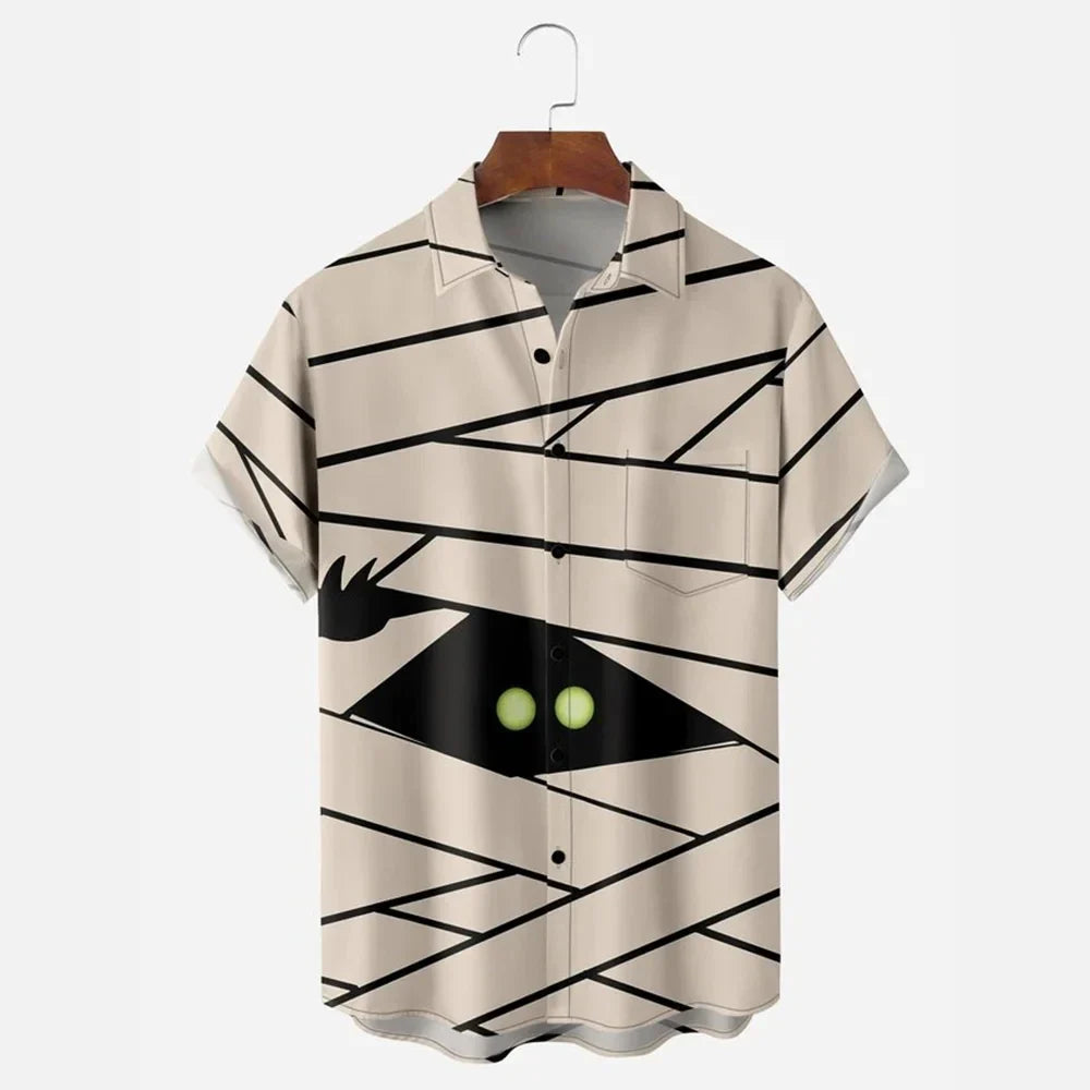New men's street fashion summer daily shirt Hawaiian colorful rainbow print casual loose shirt short sleeved beach loose top