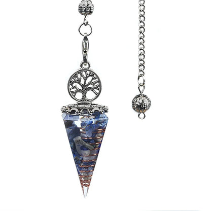 20x52mm Natural Stone Pendulum Necklaces Tree of Life Hexagonal Cone Crushed Stone Amethysts Chakra Pendant Jewelry Accessories