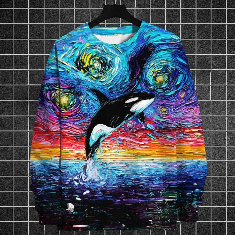Animal Sweatshirts For Men Long Sleeve T-Shirt Tops 3d Oil Paint Animal Print Sweatshirt Pullover Loose Oversized Men Clothing