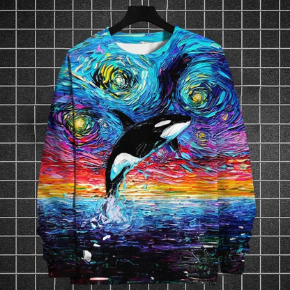 Animal Sweatshirts For Men Long Sleeve T-Shirt Tops 3d Oil Paint Animal Print Sweatshirt Pullover Loose Oversized Men Clothing