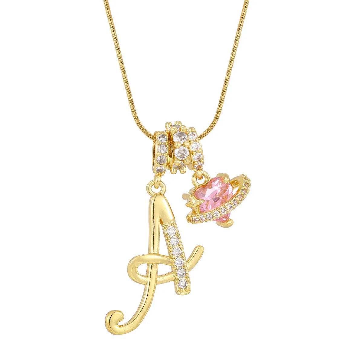Fashion Letter Necklace for Women Pink Zircon Heart-shaped Pendant Suitable for Girls to Wear Personalized Gold-plated Jewelry