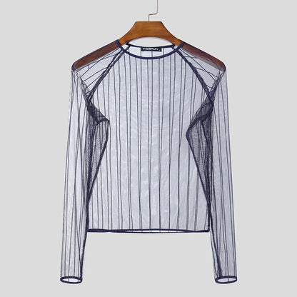 Party Nightclub Style Tops INCERUN Men's See-through Thin Design T-shirts Sexy Leisure Male Hot Sale Long Sleeved Camiseta S-3XL