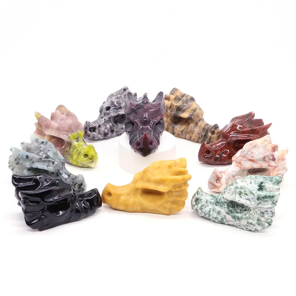Dragon Head Statue Natural Gemstone - Random Stones