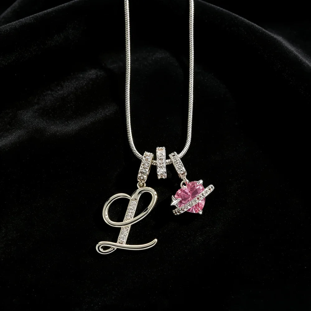Gold Color Zircon Flower Pendant Necklace Female A-Z 26 Letter Alphabet Wedding Jewelry Gift for Women