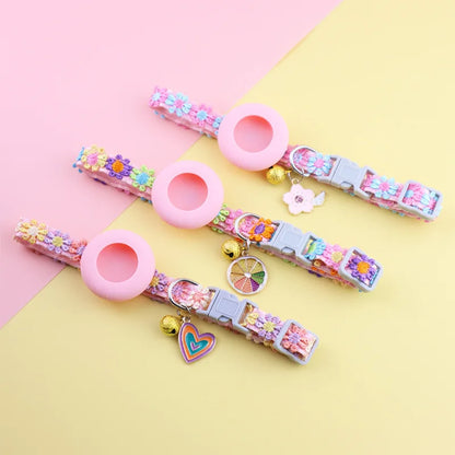 For Airtag Cat Collar with Heart Pendant Girl Cat Cute Flower Positioning Cover Cat Collar Kitten Puppy Rabbit Without Airtag
