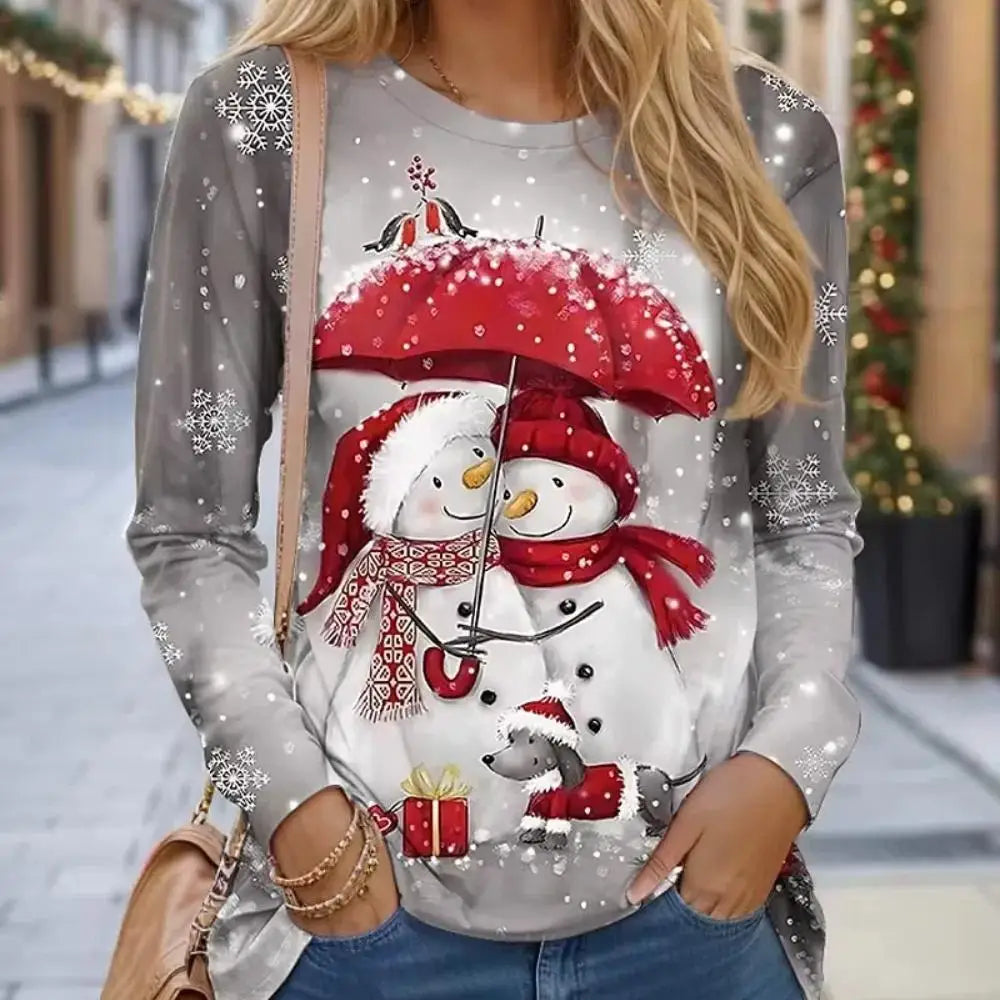 Women Sweatshirt Designer Round Neck Long Sleeve Fashion Casual Santa Claus Red New Year Graphic Print Tops