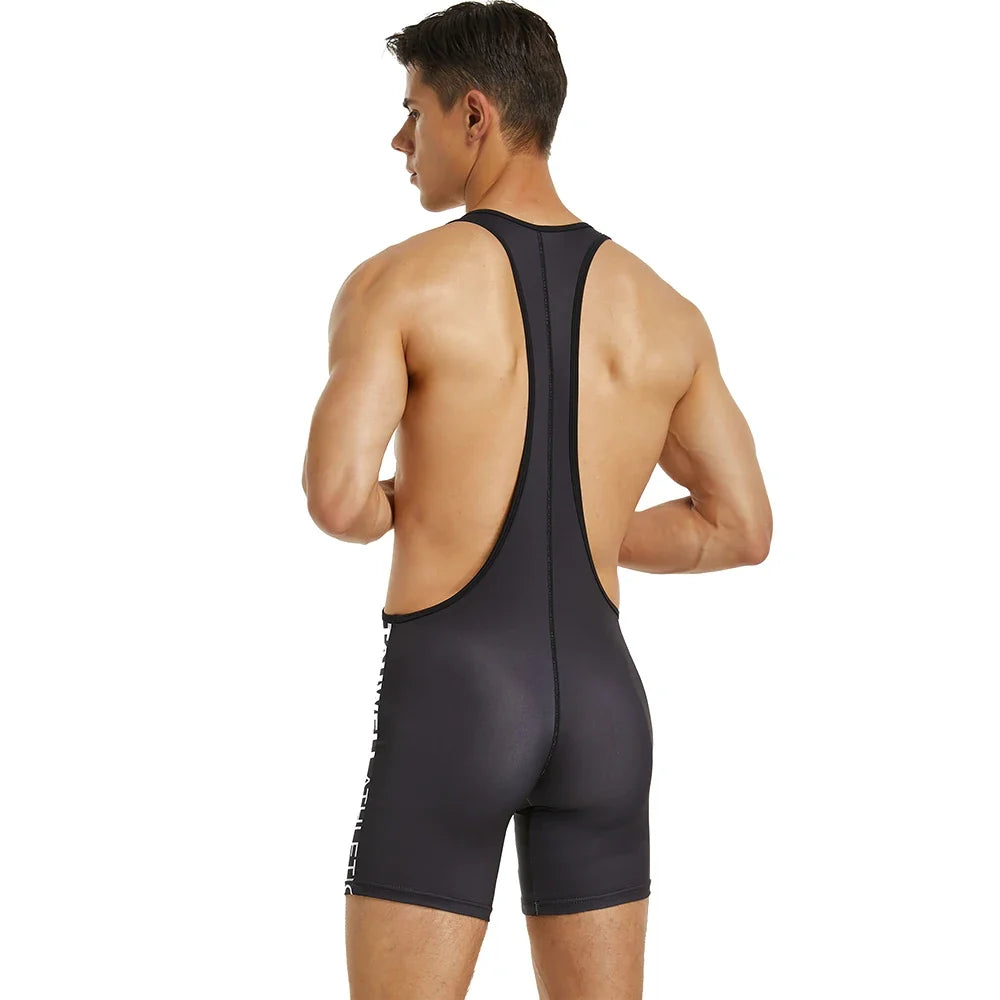 TAUWELL Men's Bodybuilding Tank Tops Jumpsuit Fitness Bodysuit Wrestling Singlet Men One-piece Vest Shapers