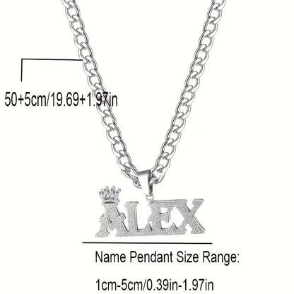 Custom Name Double-Layer Necklace Personalized Crown Double Nameplate Pendant 304 Stainless Steel Cuban Chain Fashionable Chain